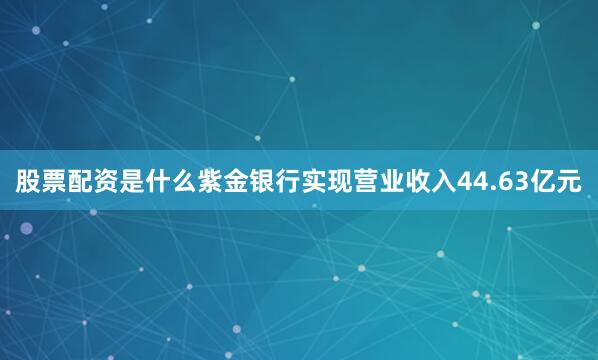 股票配资是什么紫金银行实现营业收入44.63亿元